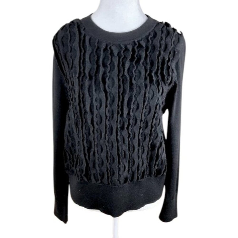 COS Sweater Wool Blend Ruffle Front Black (XS)